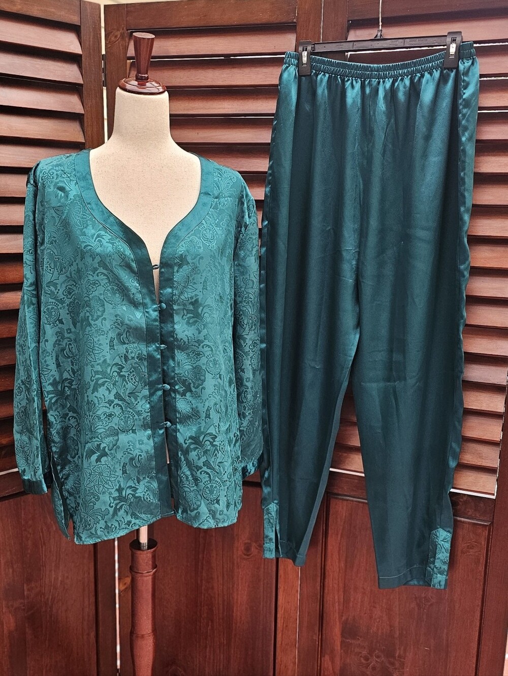 Vintage 90s Victoria’s Secret Deep Green Jacquard Satin Pajama Set M